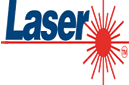 The image shows the word 'Laser' in blue text, with a red starburst design resembling a laser beam extending from the letter 'r' and a red horizontal line passing through the text.