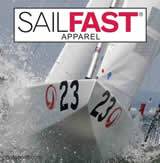 Two sailboats racing side by side with the numbers 23 and 230 on their bows. The image features the 'SailFast Apparel' logo at the top.