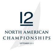 Logo for the 12 North American Championships, featuring a stylized number 12 above the event title, with 'September 2011' below and a faint sailboat silhouette in the background.