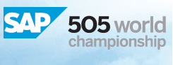 Logo for the SAP 505 World Championship, featuring the SAP logo next to the words '505 world championship' on a light blue and white background.