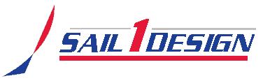 Logo for 'Sail 1 Design' featuring stylized blue and red sail shapes on the left, with 'SAIL 1 DESIGN' in blue and red text to the right, and a red underline beneath the text.