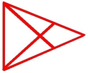 A large red outline of a triangle divided into four smaller triangles by two intersecting diagonal lines and one horizontal line inside.
