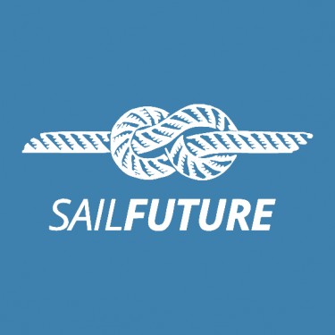 White illustration of a tied nautical rope knot above the text “SAILFUTURE” on a blue background. The word 'FUTURE' is in bold.