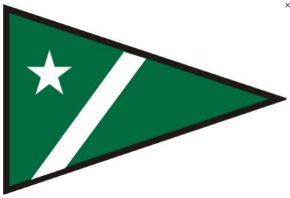 A green triangular pennant with a black border, featuring a white five-pointed star near the left edge and a wide white diagonal stripe running from the lower left to the upper right.