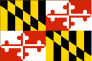 The Maryland state flag with alternating quadrants of yellow and black chevrons and red and white cross designs.