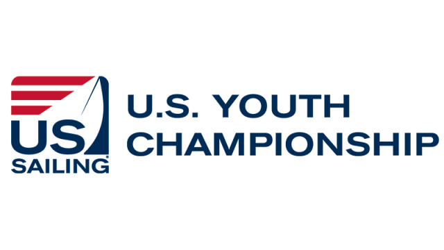Logo for the U.S. Youth Sailing Championship, featuring a stylized sailboat and American flag next to the text “U.S. Youth Championship” in bold navy blue letters.