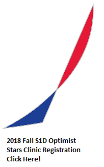 Stylized sailboat logo with a red and blue sail above the text: "2018 Fall S1D Optimist Stars Clinic Registration Click Here!.