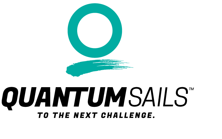 Quantum Sails logo with a teal circle above a teal brushstroke, and bold black text reading 'QUANTUM SAILS' followed by 'TO THE NEXT CHALLENGE.' in smaller text below.