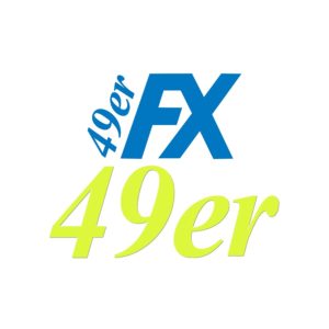 Logo with "49er" in small blue text to the left of large blue "FX," and "49er" in large yellow-green text below, all on a white background.