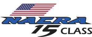 Logo with a stylized American flag above the words "NACRA 15 CLASS" in bold blue and black text.