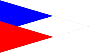 A white background with two overlapping triangles: a blue triangle on the top left and a red triangle on the bottom left, both pointing to the right with their tips touching the center.