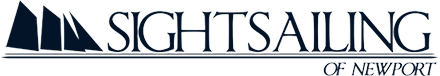 Logo for Sightsailing of Newport featuring three stylized sailboat silhouettes to the left of the company name in bold, uppercase text.