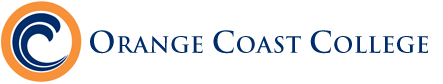 Orange Coast College logo featuring a blue and white circular wave design inside an orange ring, with "Orange Coast College" written in blue serif font to the right.