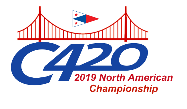 Logo for the 2019 North American C420 Championship, featuring a stylized red bridge, a nautical flag with stars, and large blue text 'C420' with red text '2019 North American Championship' below.