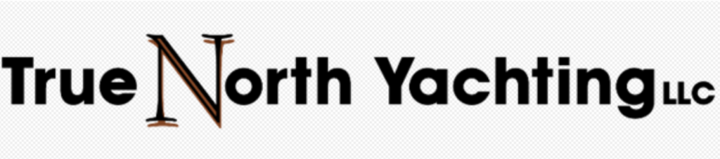 Logo for "True North Yachting LLC." The letter "N" in "North" is styled with a wood-like texture and decorative serifs, while the rest of the text is in solid black, bold, sans-serif font.