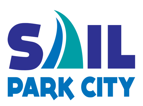 Logo with the word "SAIL" in bold blue letters; the "A" is stylized as a turquoise sail. Below, "PARK CITY" appears in blue capital letters.