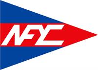 A triangular pennant with a blue top half and red bottom half, featuring the white letters "NFC" in bold across the center.