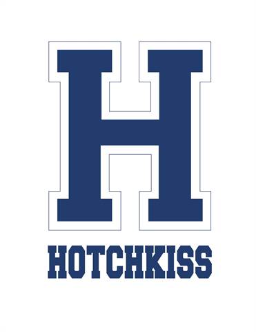 A large blue letter "H" with a white outline appears above the word "HOTCHKISS" in bold, blue, collegiate-style lettering on a white background.