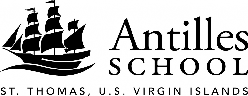 Black and white logo featuring a sailing ship on the left and the words “Antilles School” on the right. Below, it reads “St. Thomas, U.S. Virgin Islands.”.