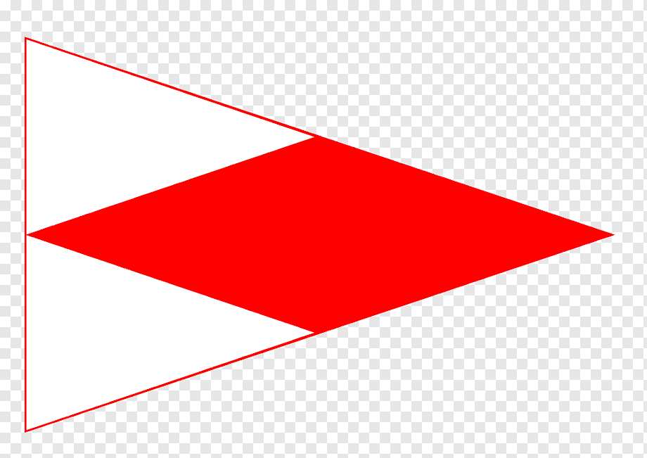 A red chevron or arrow shape pointing right, outlined in red, with transparent checkered background and two white triangular sections above and below the red area.