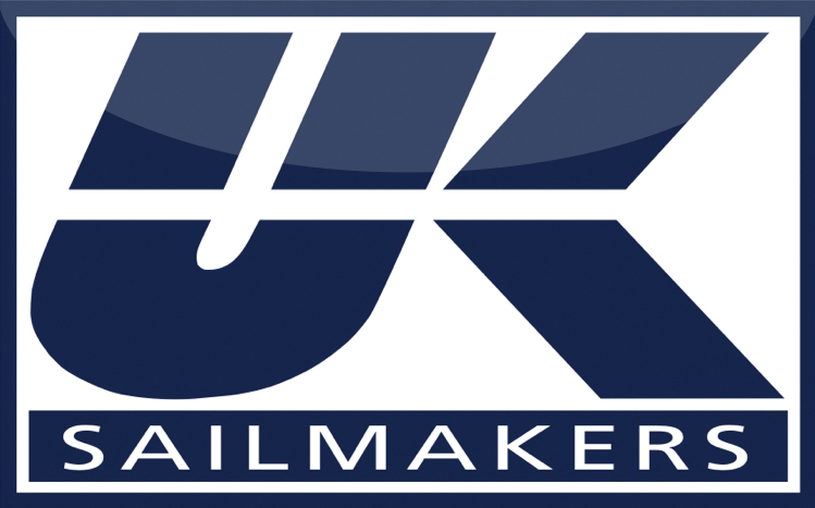 Logo featuring large, bold letters 'UK' in navy blue with a white background, and the word 'SAILMAKERS' in white capital letters on a navy blue rectangular block below.