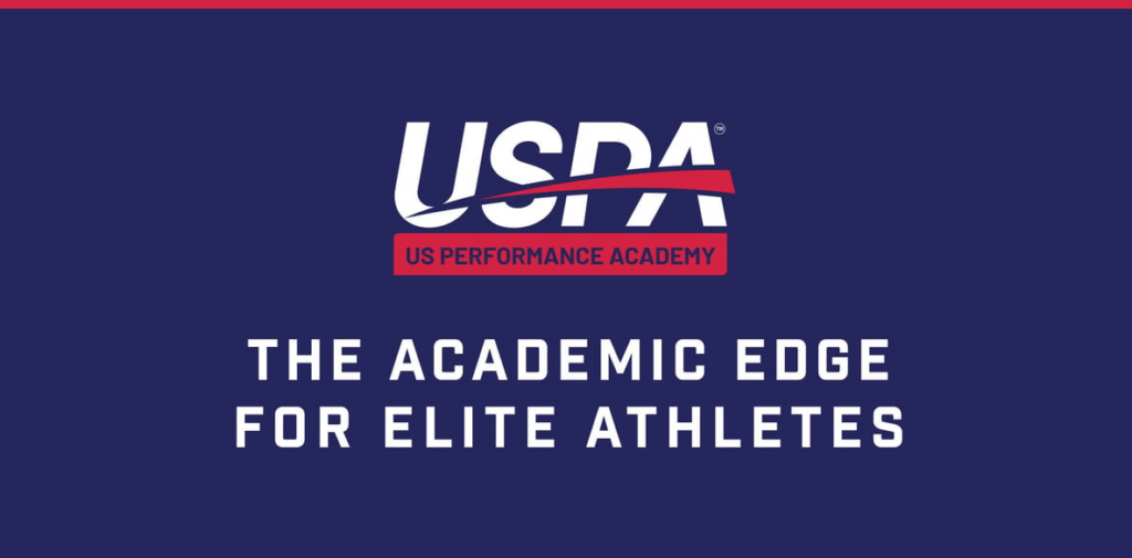 USPA (US Performance Academy) logo with the tagline 'The Academic Edge for Elite Athletes' on a dark blue background.