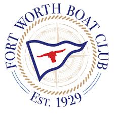 Logo of the Fort Worth Boat Club featuring a nautical flag with a red longhorn symbol, a compass in the background, and the text 'Fort Worth Boat Club Est. 1929' surrounding the design.