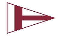A white pennant flag with a maroon border and a maroon block letter 'H' in the center. The flag is triangular, with the letter 'H' spanning most of its length.