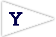 A white triangular pennant with a large, dark blue letter 'Y' centered on it.