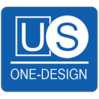 Blue rectangular logo featuring the letters 