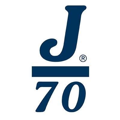 Navy blue "J" above a horizontal line with the number "70" below it, all on a white background. A small registered trademark symbol is placed next to the "J".
