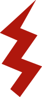 A bold, red lightning bolt icon with sharp angles on a light gray background.