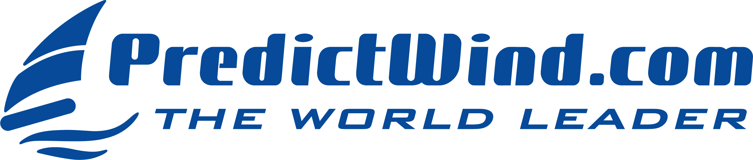 Logo of PredictWind.com featuring a stylized blue sail and wave icon to the left, with the text 