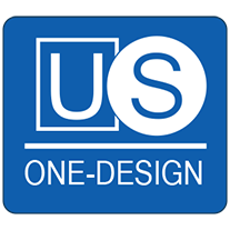 A blue square logo with 